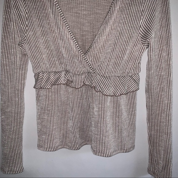 🌼 5 for $30 Caution To The Wind Ruffle Ribbed Crossover Faux Wrap Top - Picture 7 of 7